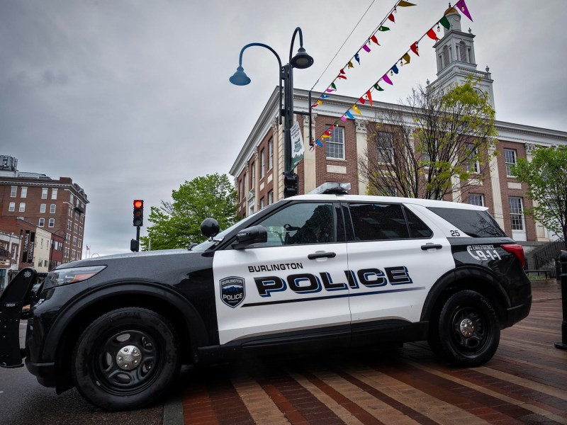 A Burlington police cruiser on a street